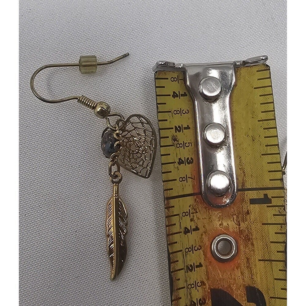 Vtg Dreamcatcher Heart 14k Gold Plated W Turquoise Rainbow Flake Dangle Earrings - Picture 8 of 8